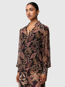 Freya Sheer Viscose Blouse with Embellished Neck Detail - Dark Tropique