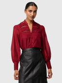 Gillian Cotton Silk Smocked Shirt - Ruby