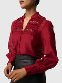 Gillian Cotton Silk Smocked Shirt - Ruby