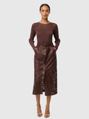 Hypnotic Leather Custom Laser Midi Skirt - Oxblood