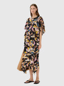Lyla Midi Dress – Black Spring Leaves