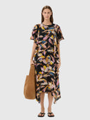 Lyla Midi Dress – Black Spring Leaves