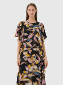 Lyla Midi Dress – Black Spring Leaves