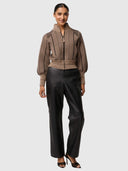 Jeanne Wool Blend Textured Knit Bomber - Tan Chevron