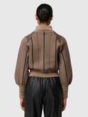 Jeanne Wool Blend Textured Knit Bomber - Tan Chevron