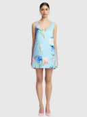 Kaelyn V Neck Mini Dress - Garden Print In Baby Blue