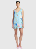 Kaelyn V Neck Mini Dress - Garden Print In Baby Blue