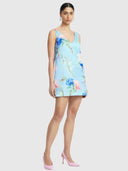 Kaelyn V Neck Mini Dress - Garden Print In Baby Blue
