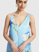Kaelyn V Neck Mini Dress - Garden Print In Baby Blue