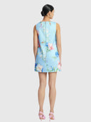 Kaelyn V Neck Mini Dress - Garden Print In Baby Blue