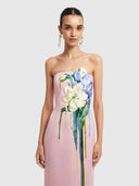 Rayna Embroidered Bustier Maxi Dress - Bouquet Print in Pastel Pink
