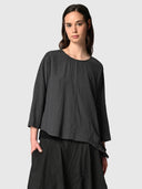 Nuance Top - Graphite Perforated Check