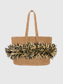 Terra Pompom Tote with Long Handles – Natural/Black