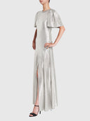 Round Neck Fluted Como Maxi Dress - Moonlight Silver