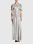 Round Neck Fluted Como Maxi Dress - Moonlight Silver