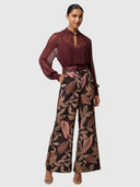 Simona Sheer Viscose Gold Detail Blouse - Bordeaux