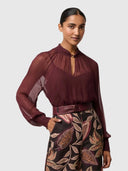 Simona Sheer Viscose Gold Detail Blouse - Bordeaux