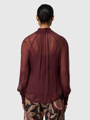 Simona Sheer Viscose Gold Detail Blouse - Bordeaux