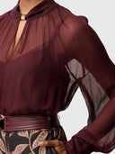 Simona Sheer Viscose Gold Detail Blouse - Bordeaux