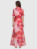 Ina Maxi Shirt Dress - Pink Red Floral