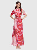 Ina Maxi Shirt Dress - Pink Red Floral