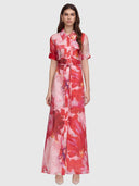 Ina Maxi Shirt Dress - Pink Red Floral