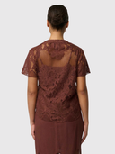 Solene Cotton Blend Lace Short Sleeve Top - Rosewood