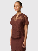 Solene Cotton Blend Lace Short Sleeve Top - Rosewood
