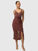 Solene Linen Viscose Midi Lace Skirt - Rosewood