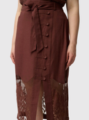 Solene Linen Viscose Midi Lace Skirt - Rosewood