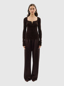 Hazel Velour Long Sleeve Top - Chocolate