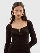 Hazel Velour Long Sleeve Top - Chocolate
