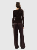 Hazel Velour Long Sleeve Top - Chocolate