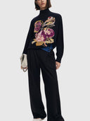 25WWJF04 Pullover - Black with Floral & Bird Jacquard