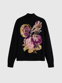 25WWJF04 Pullover - Black with Floral & Bird Jacquard