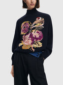 25WWJF04 Pullover - Black with Floral & Bird Jacquard