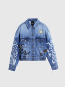 25WWED07 Denim Jacket with Embroidery - Medium Wash