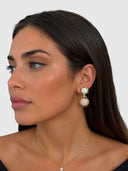 Lindy Earring – Gold White Stone Pink Coral